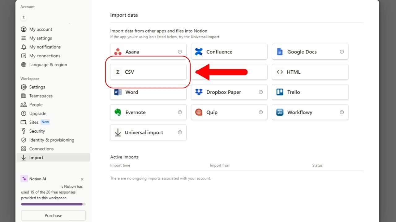 How to Import CSV into Notion Step 2