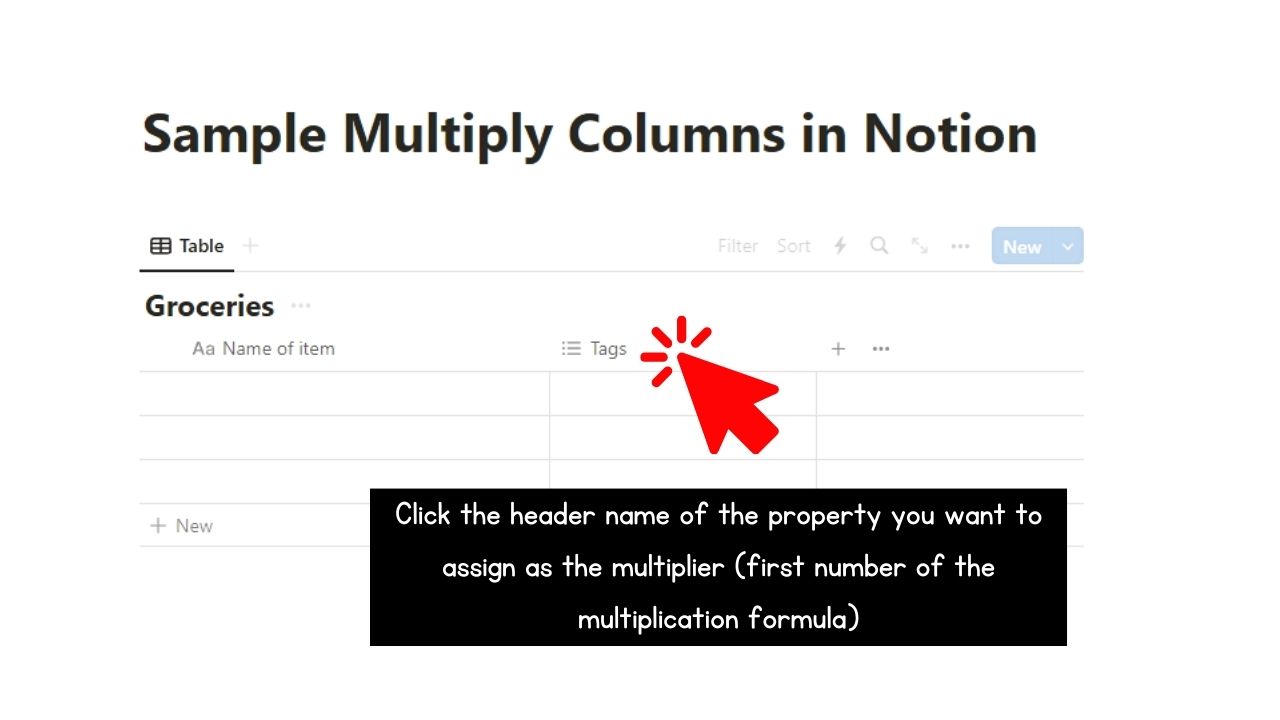 How to Multiply Two Columns in Notion Step 1