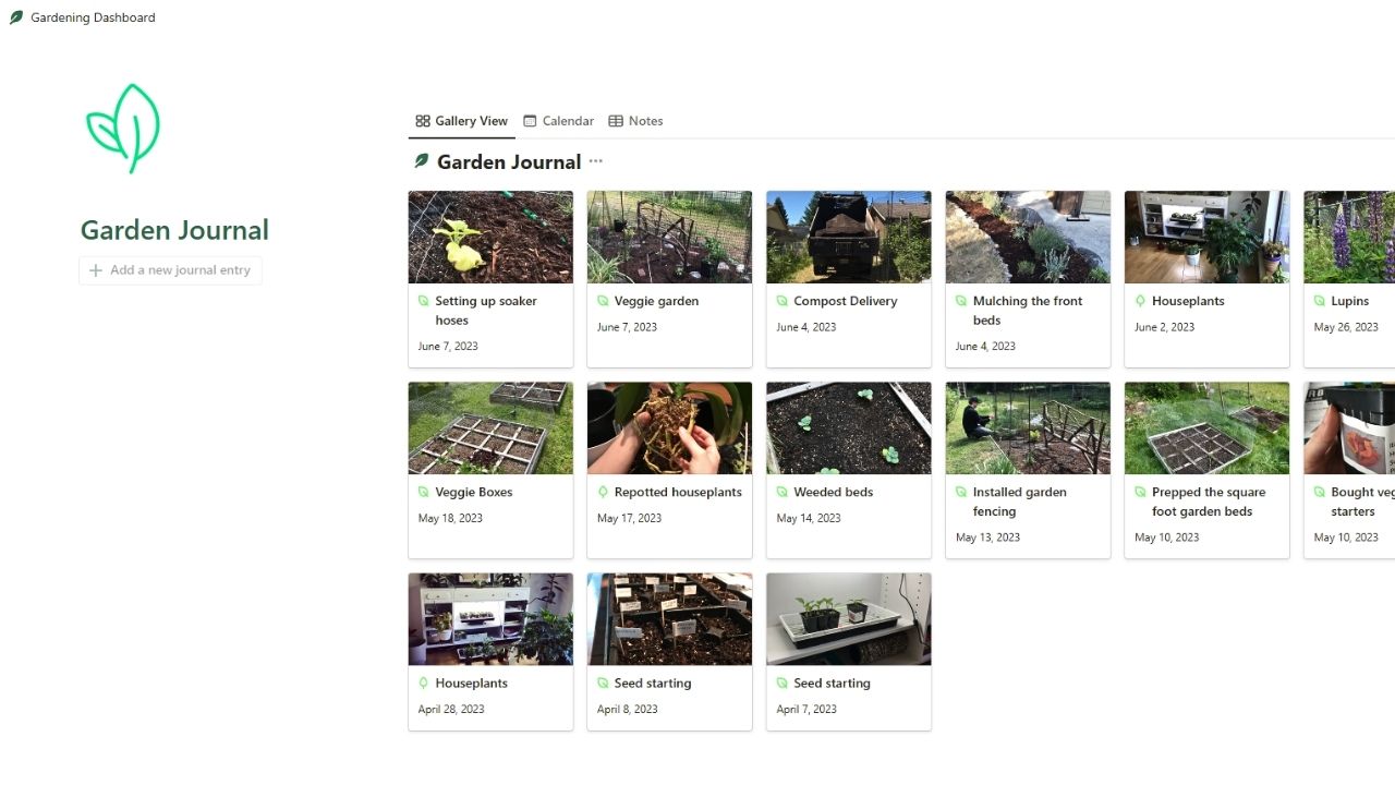 Marie Poulin’s Gardening Dashboard Free Notion Templates