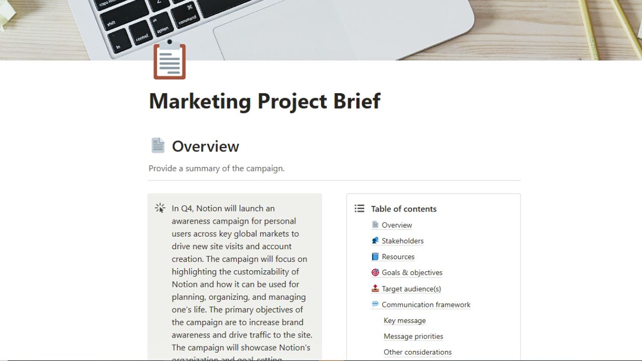 Marketing Project Brief Free Notion Marketing Templates