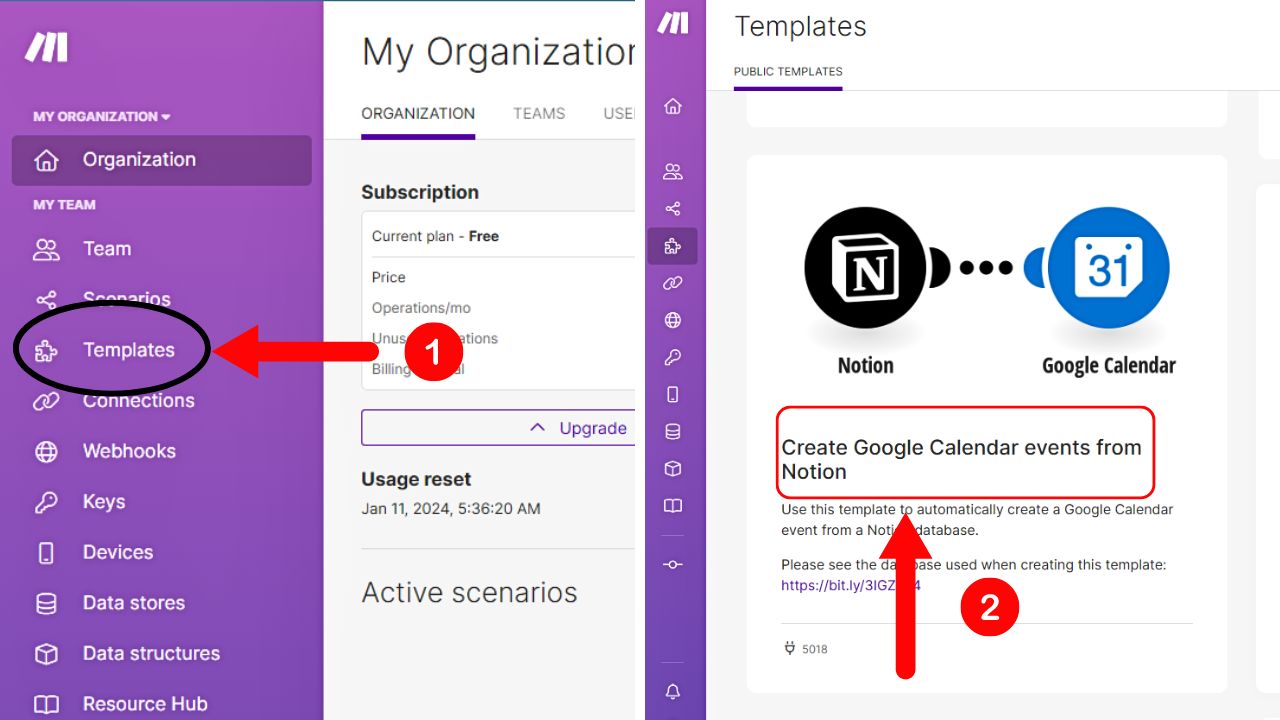 Synchronize Notion with Google Calendar Using Make Step 1