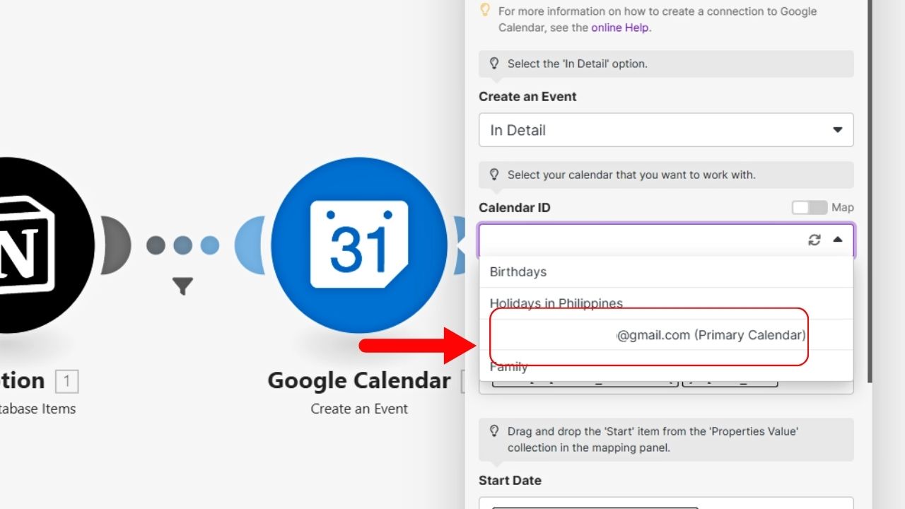 Synchronize Notion with Google Calendar Using Make Step 11