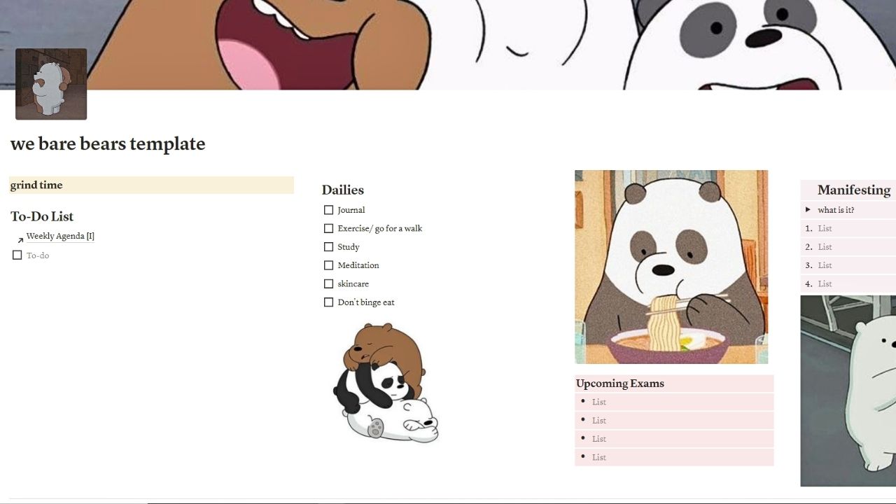We Bare Bears Template Free Notion Templates