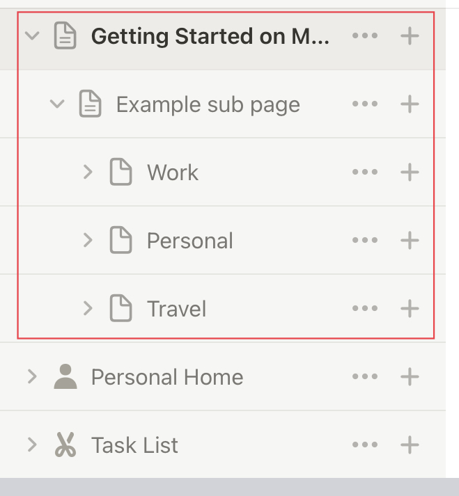 Organising with Sub-Pages for Note Taking