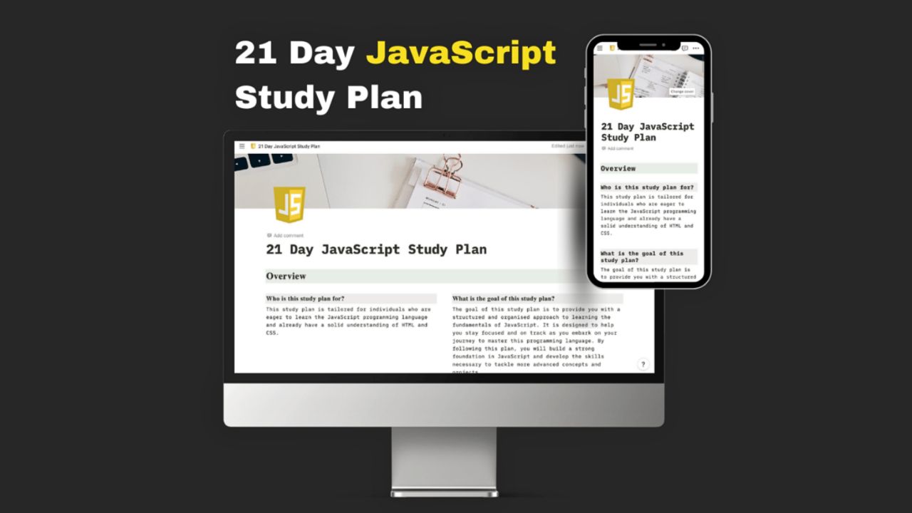 21 Day JavaScript Study Plan by The Code Dose Paid Notion Coding Templates
