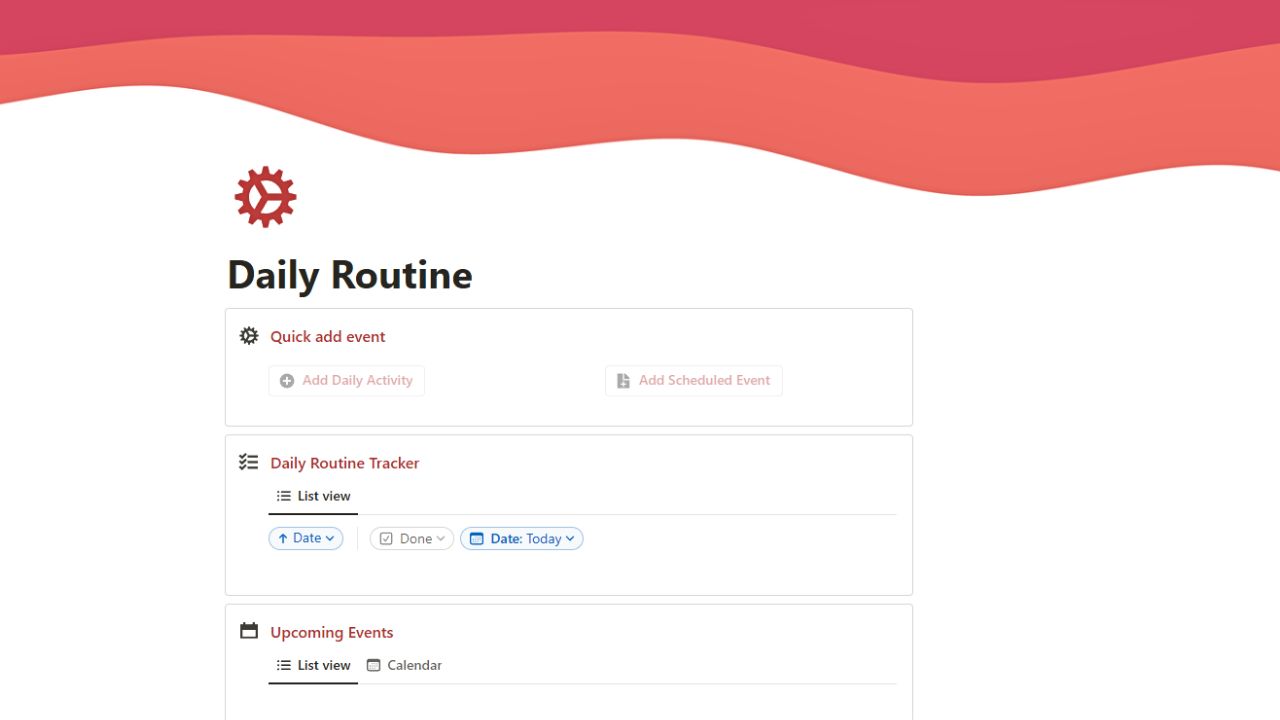 Daily Routine and Events Tracker by GengarFX Free Notion Routine Templates