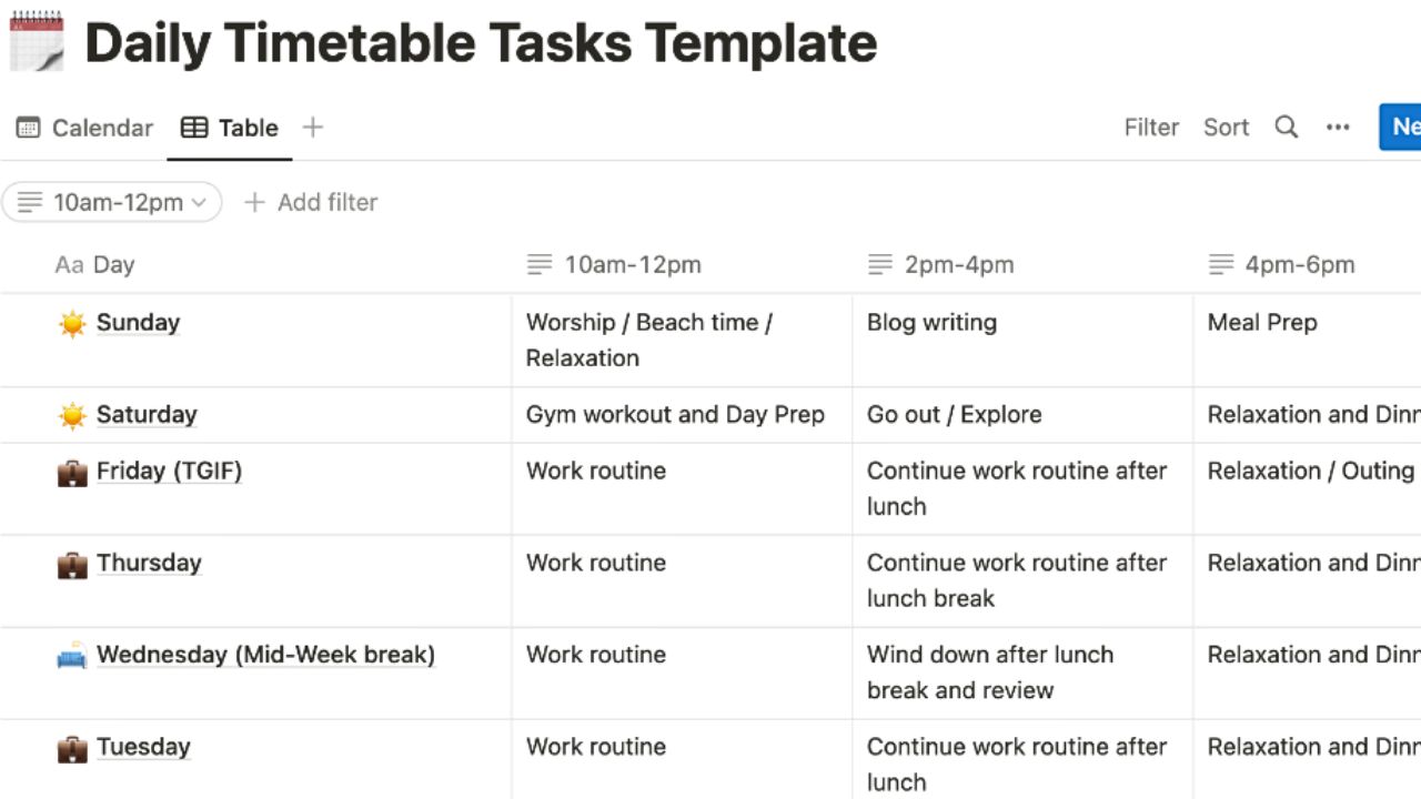 Daily Timetable by Michael E. Paid Notion Routine Templates