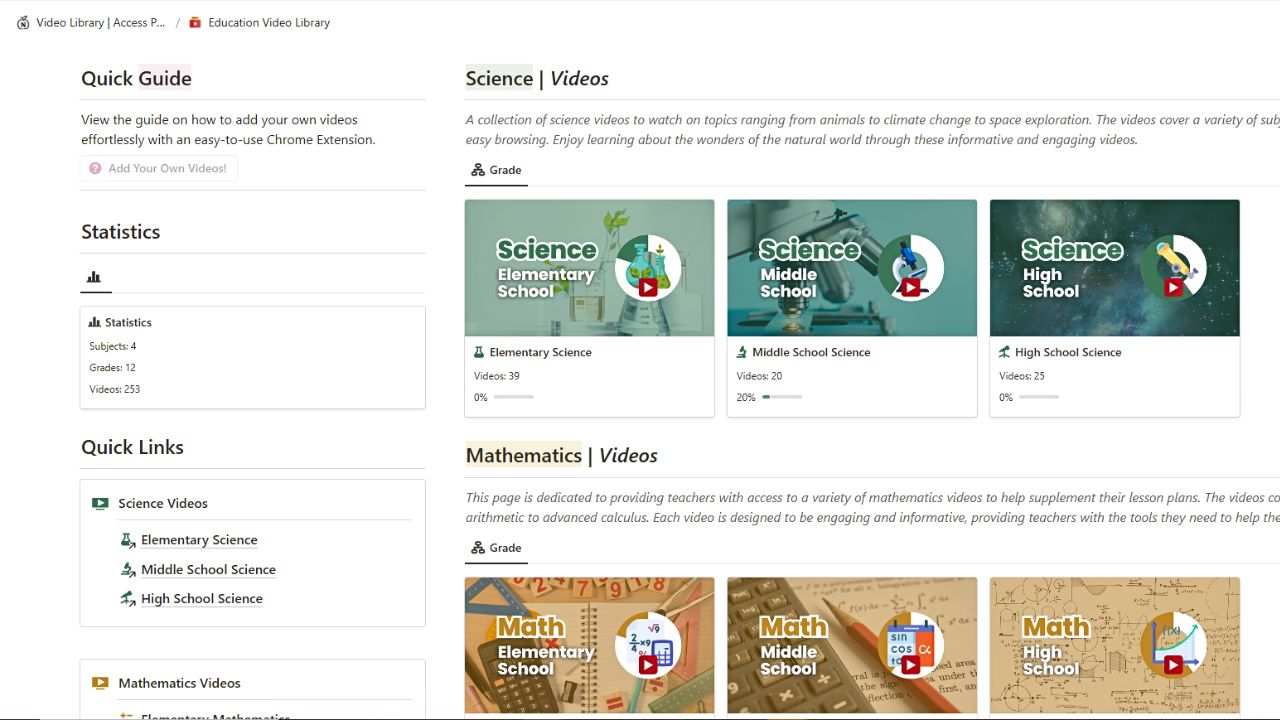 Education Video Library by Notion4Teachers Free Notion Templates for Teachers