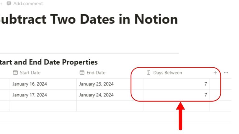 How to Subtract Two Dates in Notion