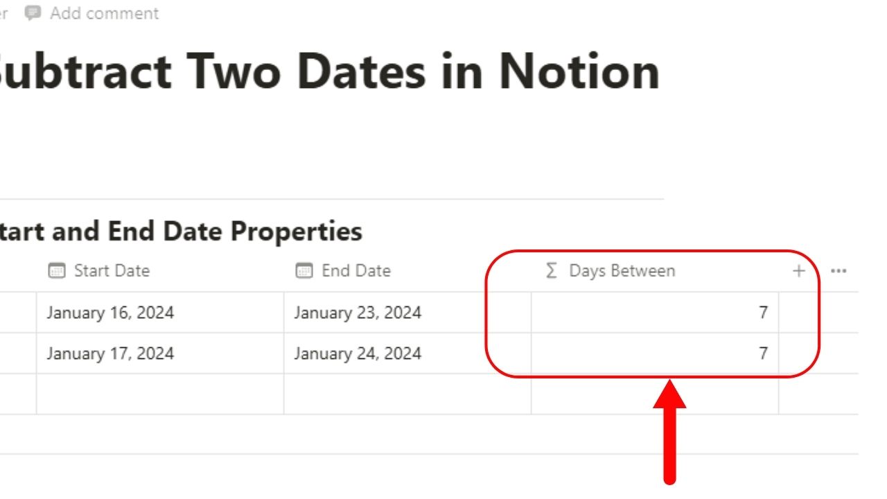 How to Subtract Two Dates in Notion Step 6