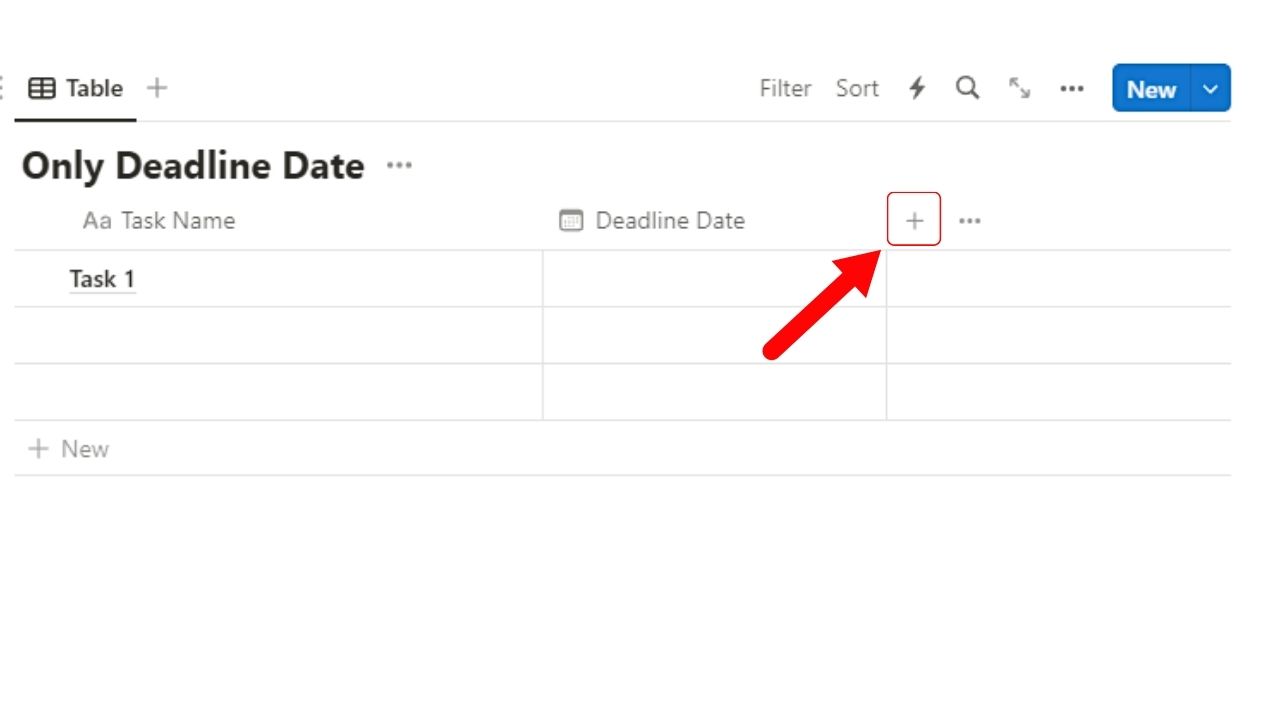 How to Subtract Two Dates in Notion With Only the Deadline or End Date Given Step 1