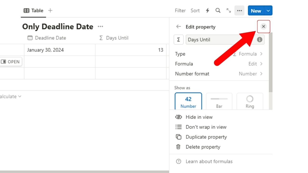How to Subtract Two Dates in Notion With Only the Deadline or End Date Given Step 4