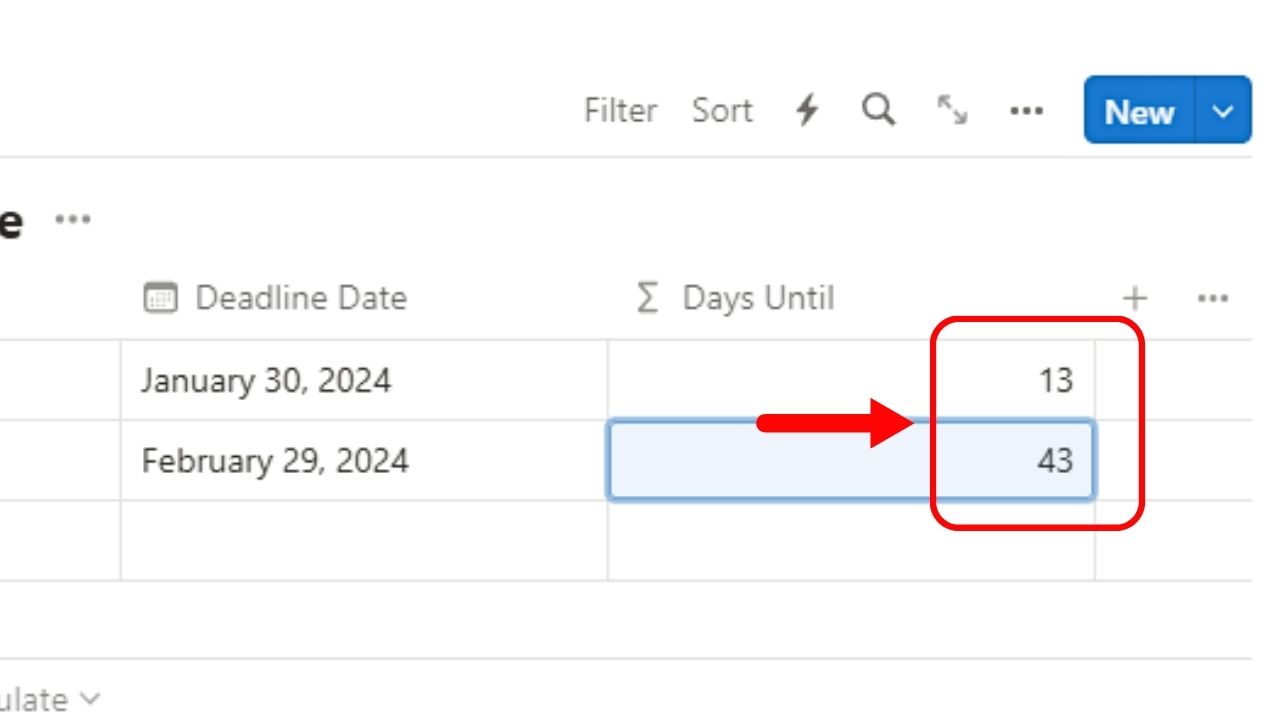How to Subtract Two Dates in Notion With Only the Deadline or End Date Given Step 4