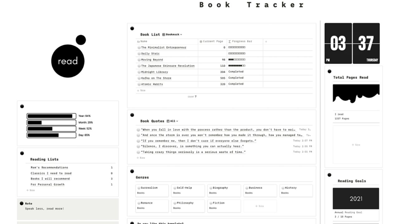 Notion Black Minimalist Book Tracker by Theresa Notion Paid Notion Quotes Templates  