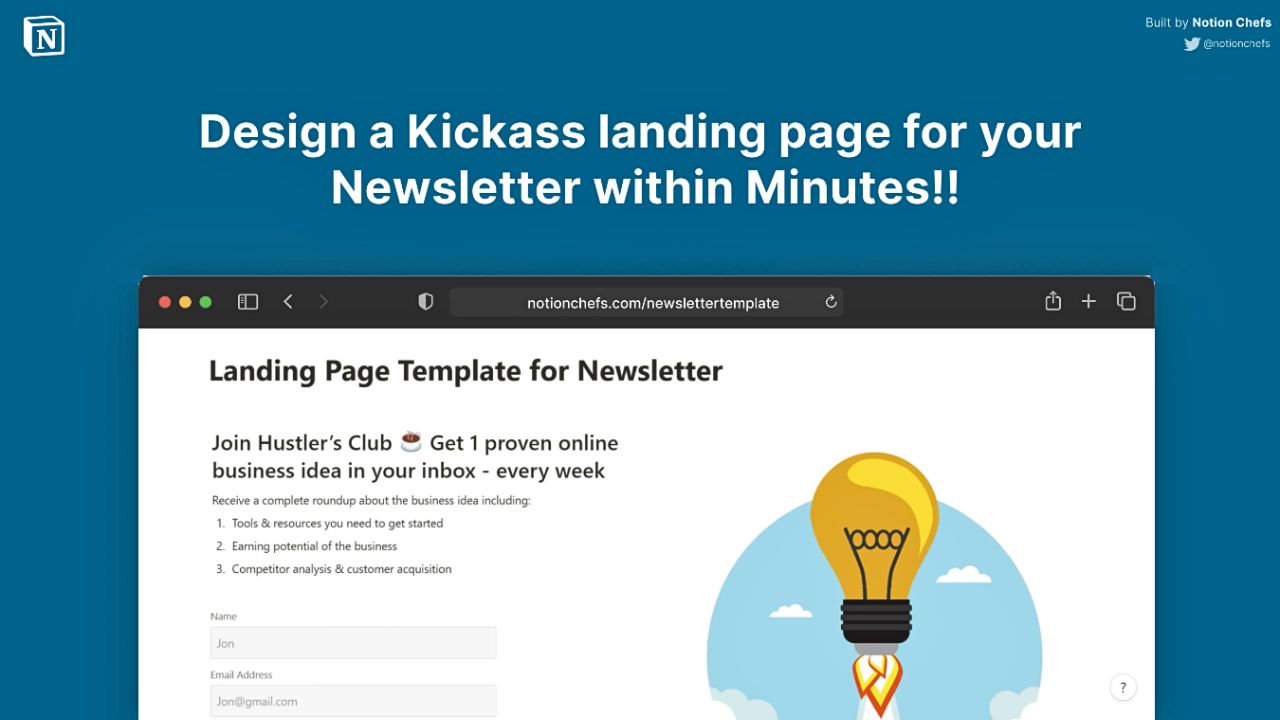 NotionChefs’ Landing Page Template for Newsletter Paid Notion Newsletter Templates