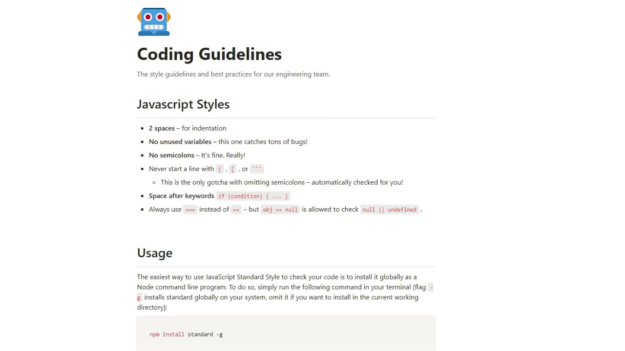 Notion’s Coding Guidelines Free Notion Coding Templates