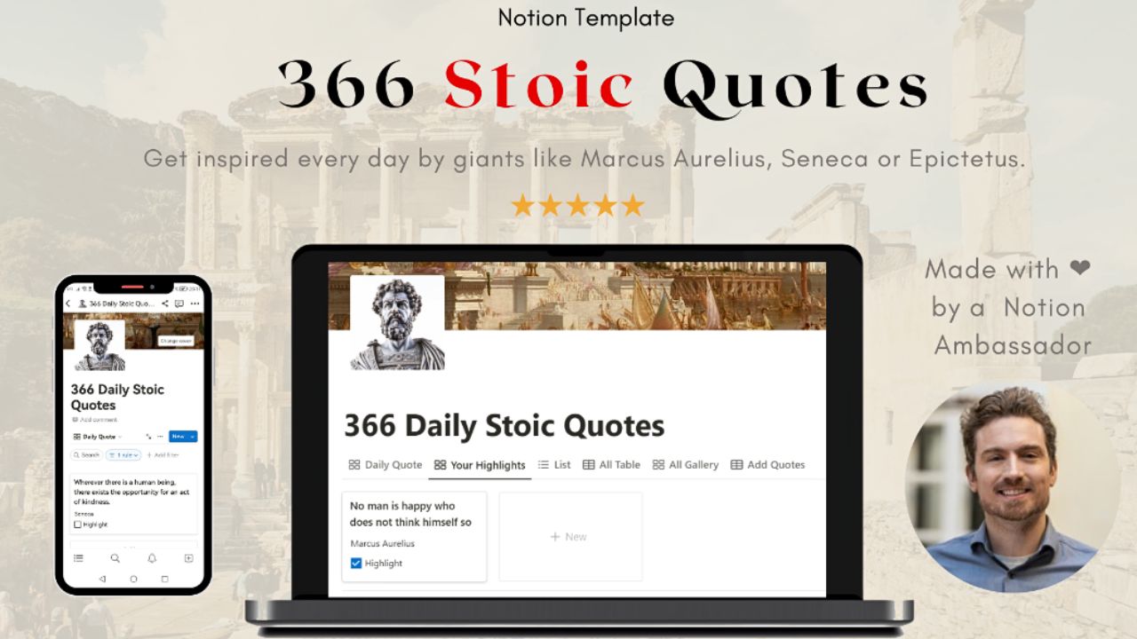 Philipp Stelzel’s Stoic Quotes of the Day for Notion Paid Notion Quotes Templates  