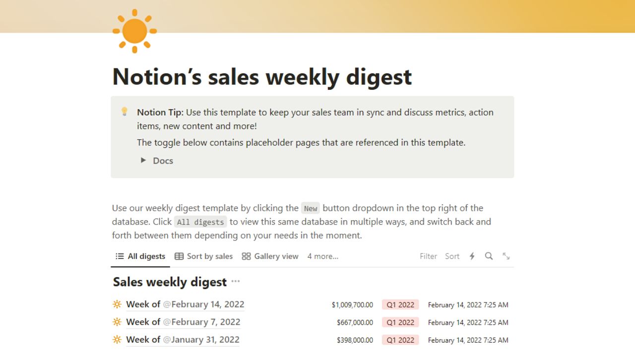 Sales Weekly Digest by Notion Free Notion Sales Templates