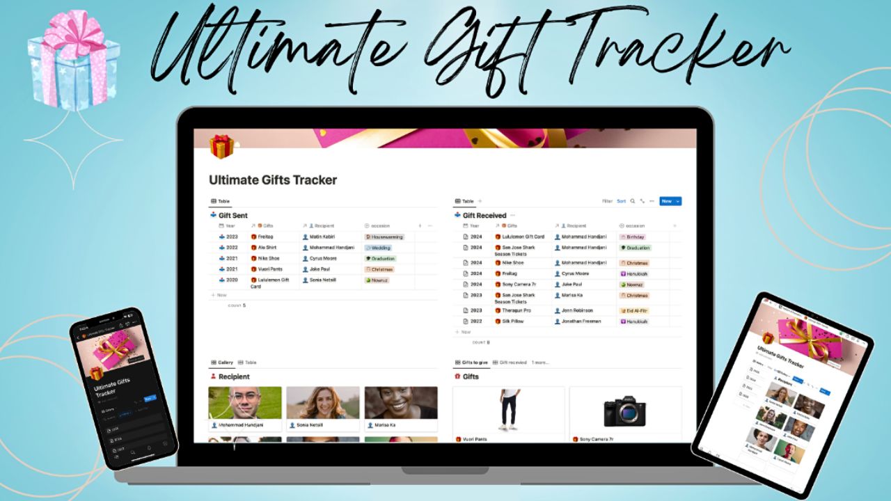 Ultimate Gifts Tracker by Notion 4 Humans Paid Notion Wishlist Template