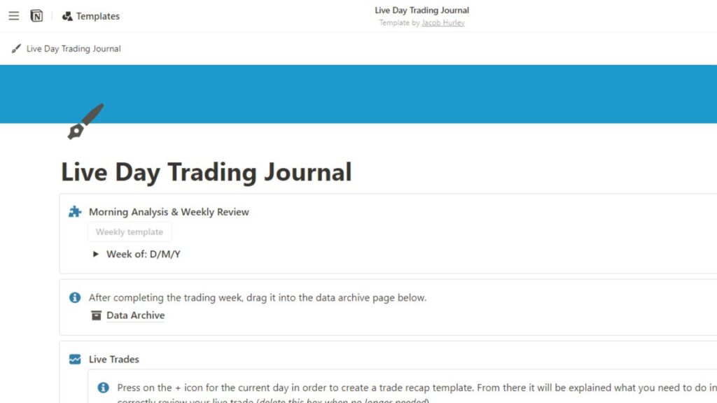 Screenshot of Live Day Trading Journal by Jacob Hurley