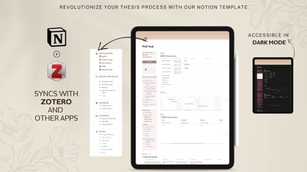 Research Planner | Thesis Template for PhD Notion Template Screenshot