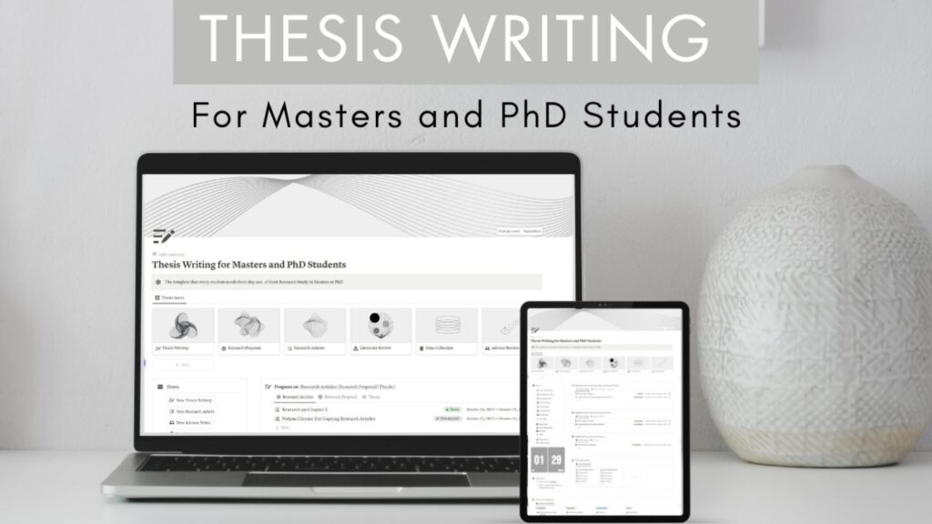 Thesis Writing for Masters and PhD Notion Template Screenshot