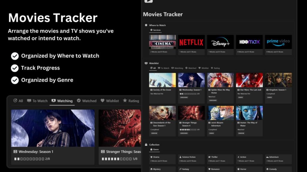 Screenshot of Minimal Movies Tracker Notion Template