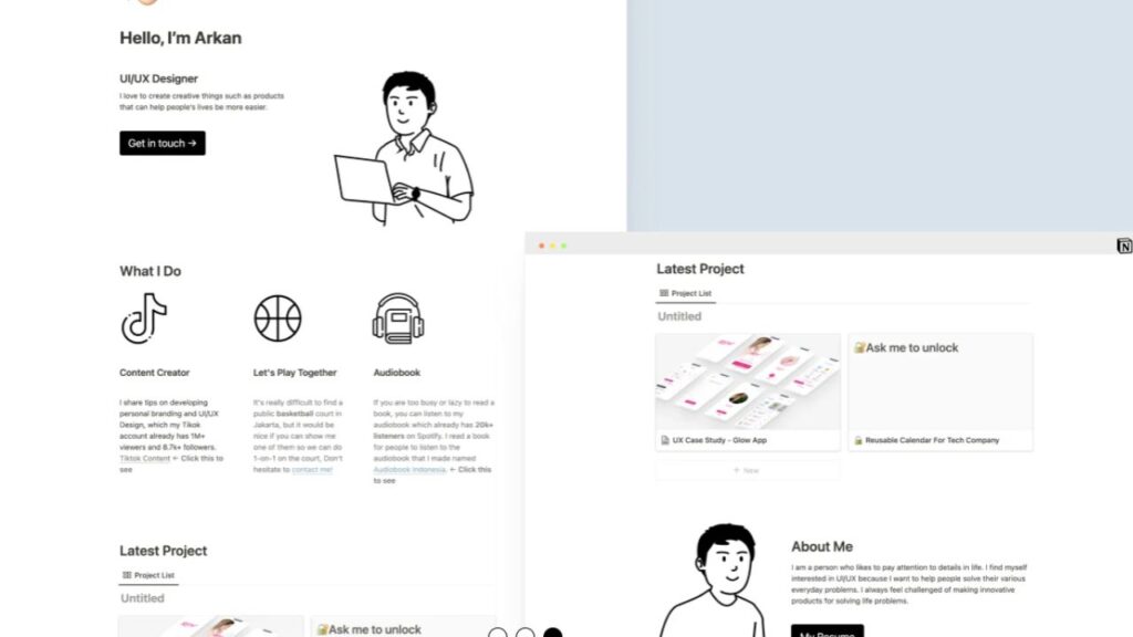 Screenshot of Portfolio for UI/UX Notion Template