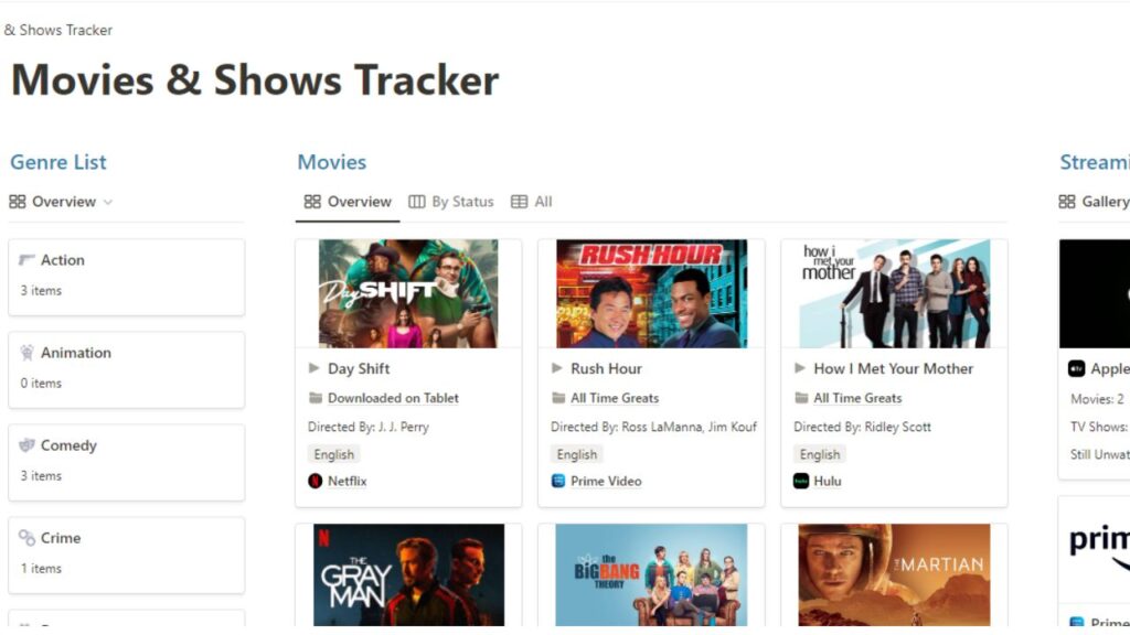 Screenshot of Movies and Shows Tracker Notion Template