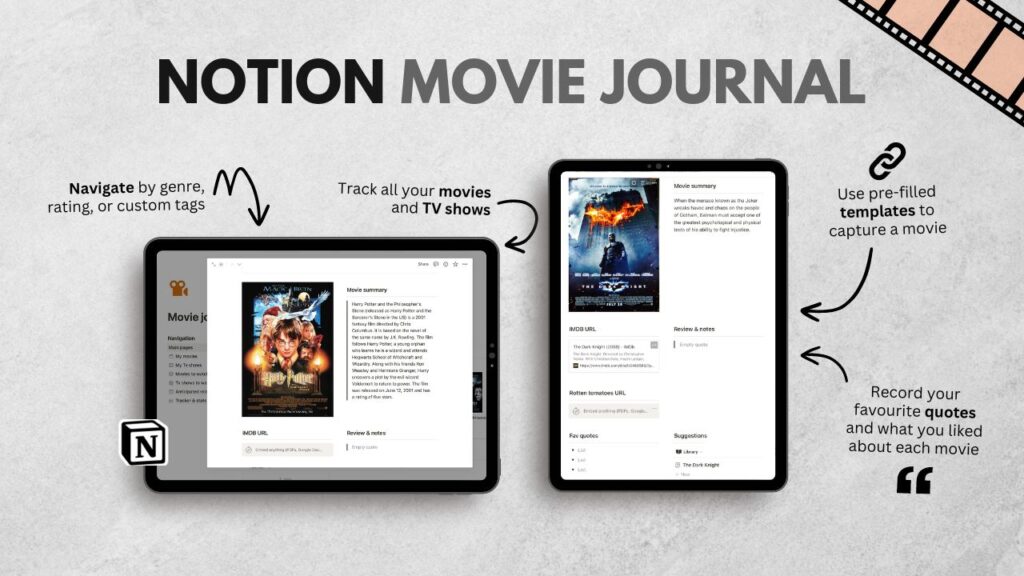 Screenshot of the Movie Journal Notion Template