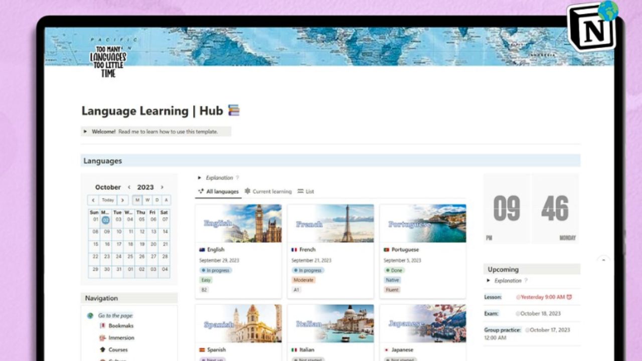 ADHD-Friendly Language Learning Hub Paid Notion Templates for Students