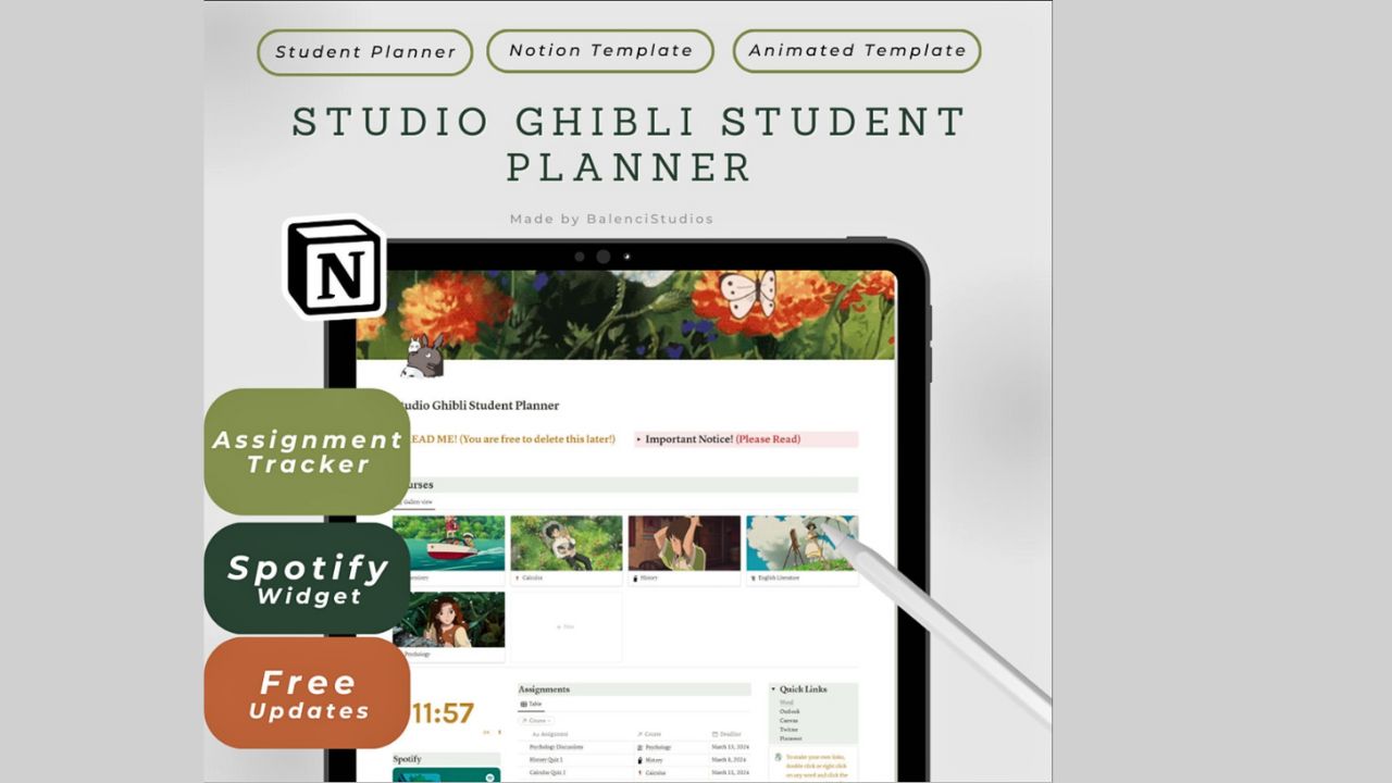 Studio Ghibli Student Notion Template Paid Notion Templates for Students